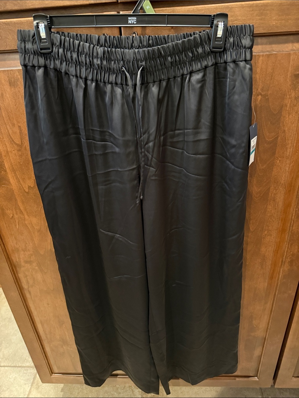 RACHEL Rachel Roy Black Wide-Leg Satin Pants
